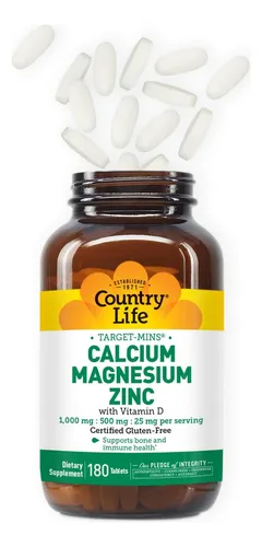 Calcio Magnesio Zinc Con Vitamina D 1000 Mg 500 Mg 25 Mg 180