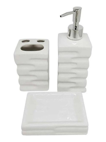 Kit Para Banheiro 3 Peças Em Cerâmica Branca Sanxia