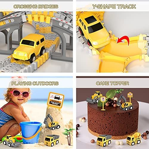 Pista De Carreras De Construcción Con 2 Autos Para Niños