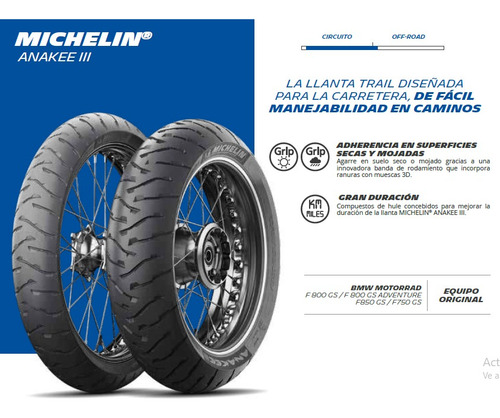 Llanta Michelin Del. 120/70 R19 60v Anakee Iii Tl/tt 258411