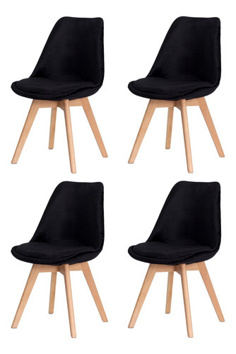 Kit 4 Cadeiras Leda Saarinen Wood Veludo Sala Cozinha Jantar Color Preto