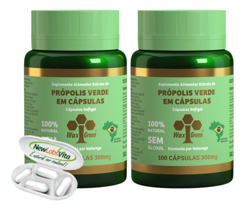 Kit 2 Própolis Verde Extrato 80% - 100 Cápsulas Wax Green