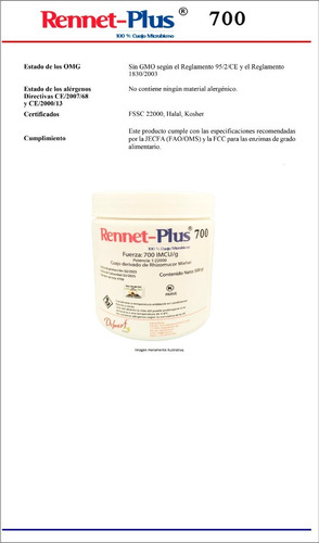 Imagen 3 de 3 de Cuajo Microbiano Rennet-plus 700 Imcu Granular 500gr- Tauber