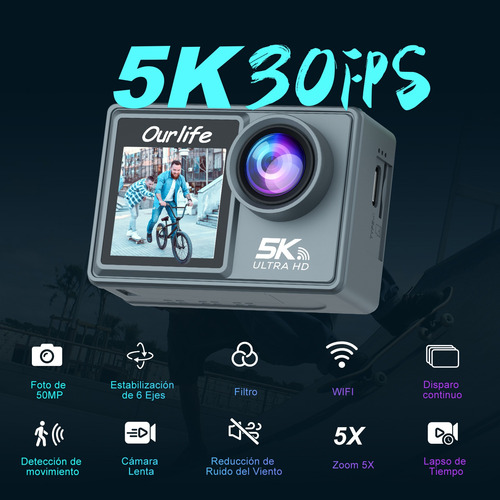 Cámara De Acción 5k Ourlife M40r Pantalla Dual 32gb Tf