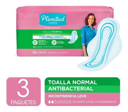 Imagen 2 de 3 de Plenitud Toalla Normal Femme X 16 Unidades Pack X 3