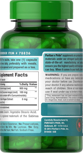 Suplemento Cápsula Puritan's Pride Curcumin Cúrcuma 60 Caps Sem