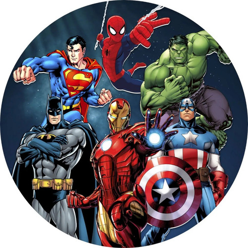 Painel Super Herois 50x50 Redondo  Sublimado Com Elastico