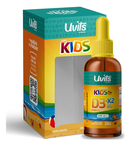 Vitamina Kids D3 E K2 Em Gotas 600 Doses 20ml - Uvits Sabor Sem Sabor