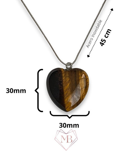 Imagen 2 de 4 de Collar Corazón De Ojo De Tigre 100% Natural (30x30mm)