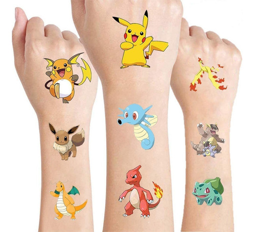 20 Pegatinas De Tatuajes Pokémon Para Fiestas Para Niños
