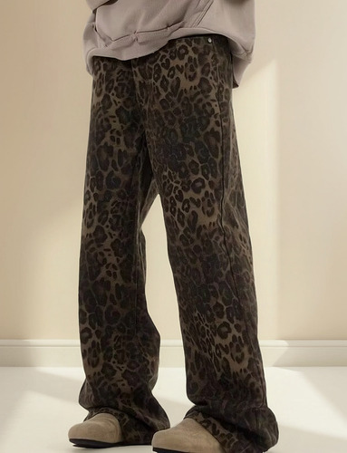 Vaqueros Yuelang Con Estampado De Leopardo De Pierna Recta P
