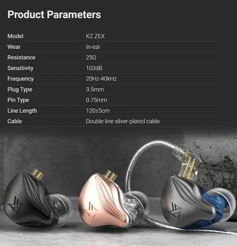 Imagen 6 de 6 de Kz Zex Audifonos Sin Micro + Estuche In Ear Negro Black