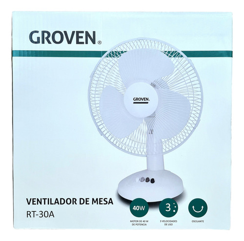 Ventilador De Mesa Groven 3 Velocidades 40w Blanco