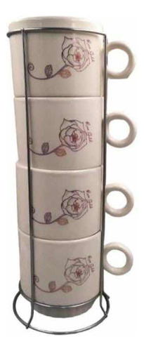 Set X4 Pocillos Cafe Apilables De Flores Rosas Mug