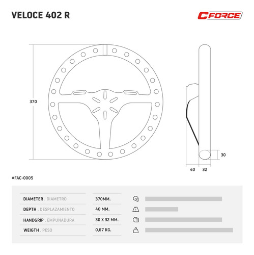 Imagen 2 de 3 de Volante Deportivo Collino Perforado Veloce 402r 370 F100 C10