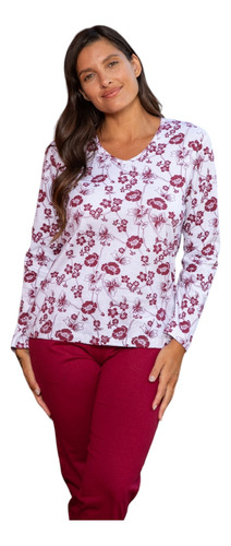 Pijama Mujer Pantalon Liso Casaca Estampada Florcitas 24622