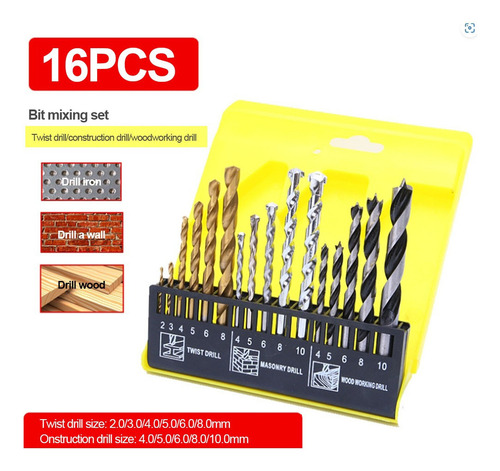Juego De Brocas De Metal Para Madera Y Hormigón De 16 Piezas