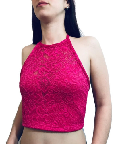 Imagen 2 de 3 de Blusa Remera Crop Top Corto Atar Halter Tarde Noche Fiesta