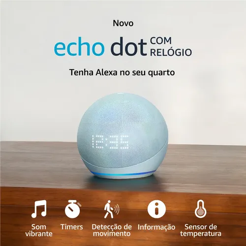 Aexa Echo Dot 5ª Geração Com Relógio Azul Claro Amazon Cor Azul-claro