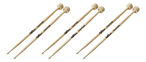 Kit 3 Baqueta Spanking Timpani Double Feltro E Ponta Madeira