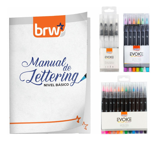 Kit De Lettering Intermedio Brush Pen+waterbrush+manual Brw 