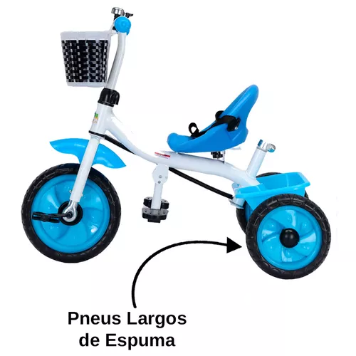 Triciclo Motoca Infantil Passeio Empurrador Pedal Som Azul