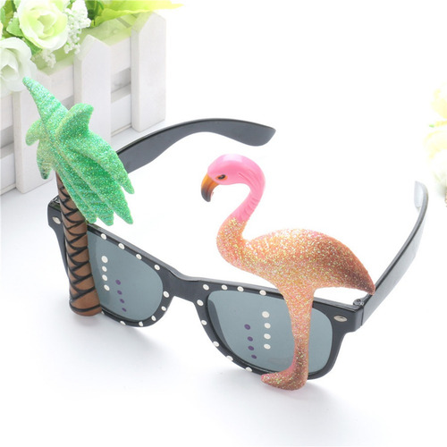 Imagen 5 de 8 de Novedad Gafas Redonda Tropical Flamenco Fiesta Gafas De Sol