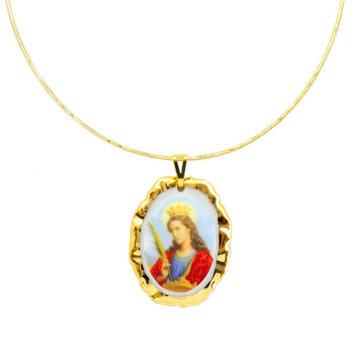 Gargantilha Choker E Pingente Santa Catarina Alexandria Ouro