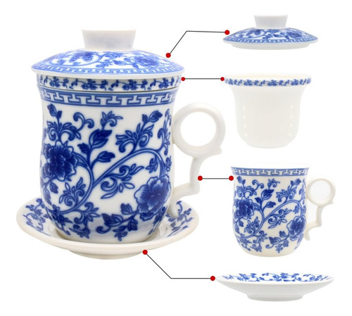 Taza De Té De Porcelana Con Tapa Infusora Y Juego De Platill
