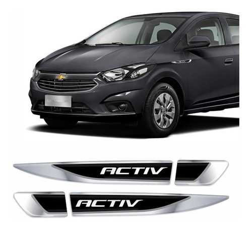 Adesivo Emblema Chevrolet Onix E Prisma Activ Resinado Cromado Aplique Lateral Par Res02