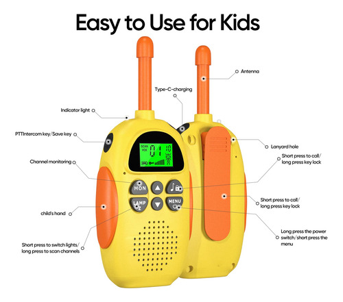 Walkie Talkies Recargables Para Niños 22 Canales Radio 2 Vía