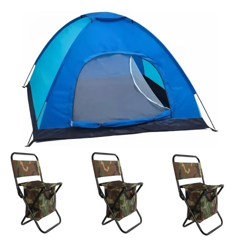 Carpa Camping Iglú  Para 3 A 4 Personas + 3 Sillas Plegables