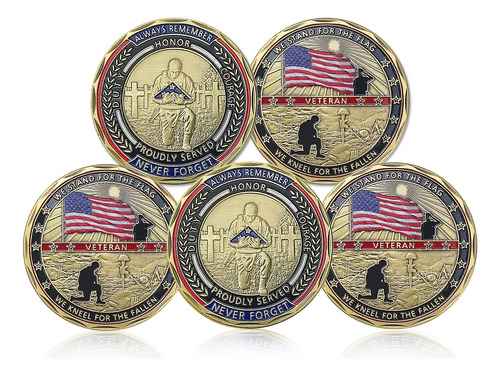 Paquete De 5 Monedas Militares De Desafio Para Veteranos, De