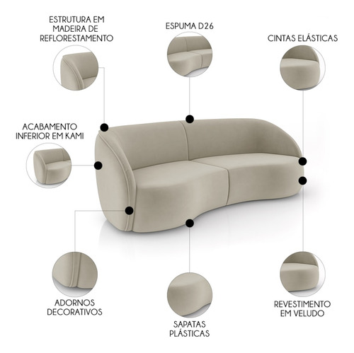 Sofá 3 Lugares Orgânico 240cm E Poltrona Zion M22 Veludo Beg