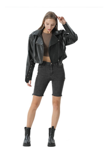 Campera Oreiro Love Biker Simil Cuero Entallada C/ Bolsillos