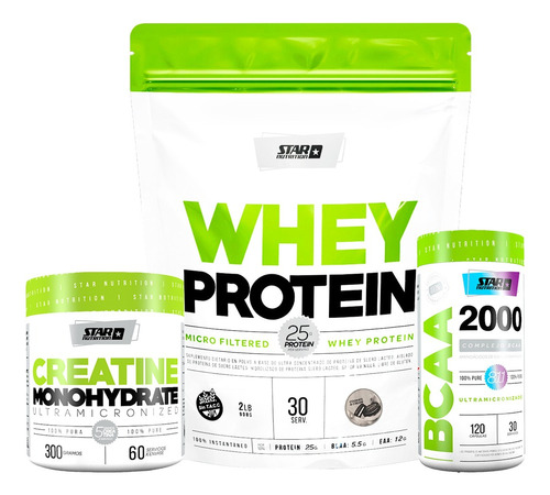 Star Nutrition Whey Protein 2 Lb + Creatina X 300 Gr + Bcaa 