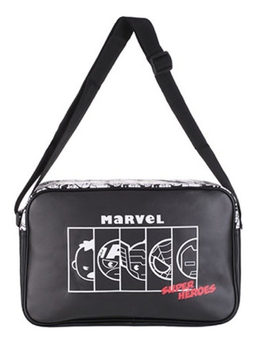 Bolso bandolera Miniso de Marvel Avengers, color negro, diseño de tela estampada en color negro