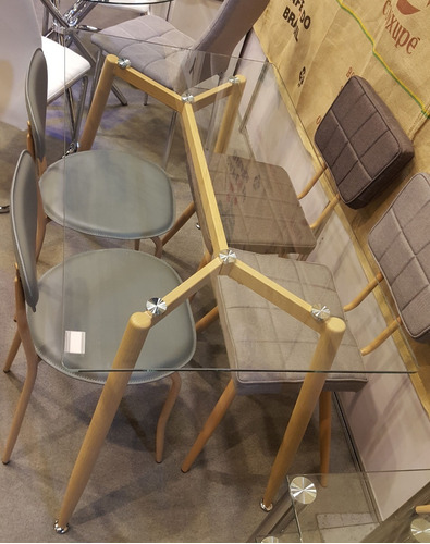 Mesa Eames Nordica Vidrio Rectangular Comedor Patas Haya 140