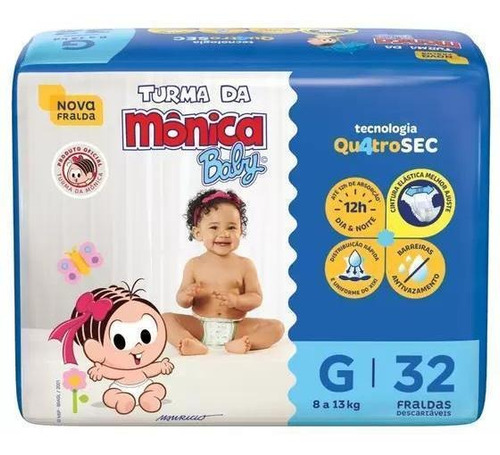 Fralda Descartável Turma Da Mônica Baby G Com 32 Un