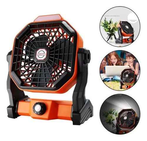 Ventilador De Camping Portátil Recargable Con Luz Led