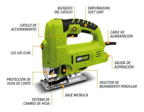 Imagen 3 de 10 de Sierra Caladora De Mano Kroner 850w Profesional 3000 Rpm