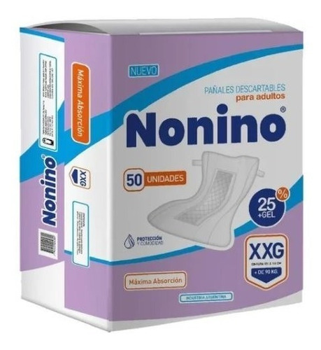 Pañal Recto Basico Nonino Extra Extra Grande X 50 Unidades.