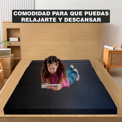 Imagen 8 de 10 de Sofá Cama Matrimonial Plegable, Colchoneta Con Soporte Firmé Color Gris Oscuro