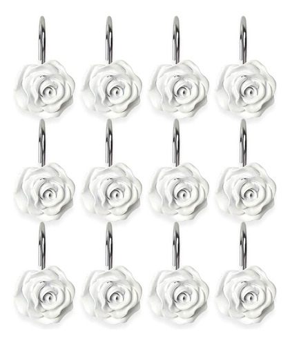 Ganchos Para Cortina De Metal Diseño Floral Blanco 12 Pzas