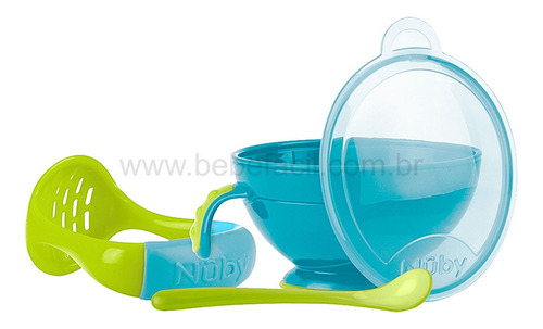 Preparador Papinhas C/ Colher Mash N' Feed Azul 4m+ Nuby