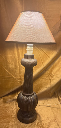 Lámpara Madera Maciza, Pantalla De Lino 58cm D Alto, Véala 