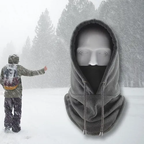 Unisex Winter Warm Snood Fleece Scarf Hood Gray One Size