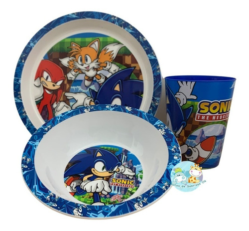 Combo Bazar Infantil Set Plato Playo + Bowl + Vaso Sonic