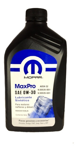 Imagen 1 de 5 de Aceite De Motor Mopar Maxpro 0w30 Sintetico Nafta Diesel 1 L