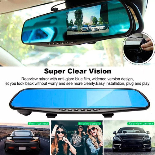 Espejo Retrovisor Dvr Universal 2 Camaras Delantera Reversa